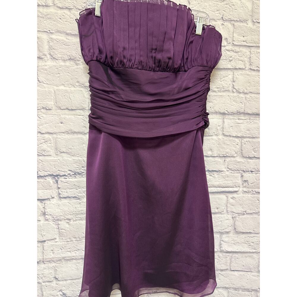 B2 Purple Strapless Pleated White Waist Panel Lined Fit & Flare Formal Dress 14